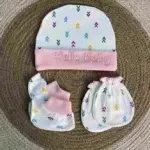 Baby Mitten Thai Cap Set Random Color Soft Newborn Baby Cap and Mitten Set