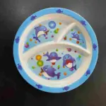 Cute Dolphin Kids Divided Dinner Plate BPA-Free Melamine Toddler Meal Tray for Baby Feeding