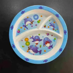 Cute Dolphin Kids Divided Dinner Plate BPA-Free Melamine Toddler Meal Tray for Baby Feeding