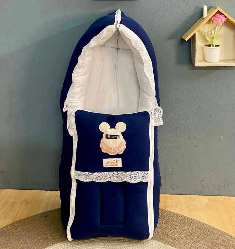 Muslin Safety Bed - Blue White | Soft Breathable Baby Nest Muslin Safety Bed Blue White Soft Breathable Baby Safety Bed for Newborn Infant | মসলিন সেফটি বেড ব্লু হোয়াইট নবজাতকের জন্য নরম ও আরামদায়ক বেবি বেড