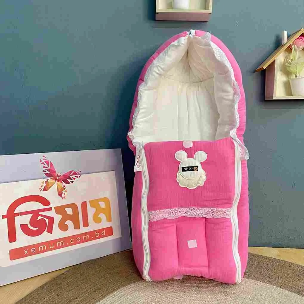 Muslin Safety Bed Pink White soft breathable baby sleeping bed for newborn infant