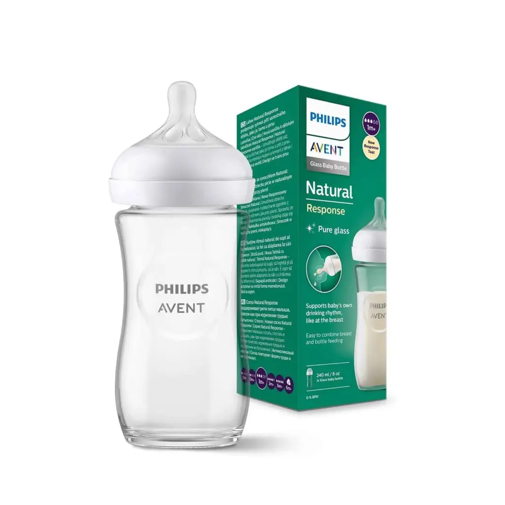 Philips AVENT Pure Glass Natural Response Feeding Bottle 240ml BPA Free Premium Glass Baby Feeding Bottle