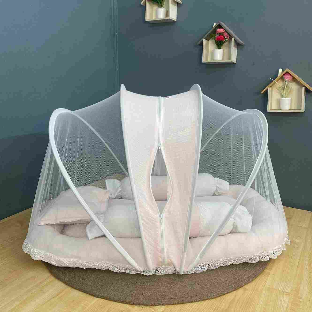 Xemum Muslin Mosquito Net Bedding Set – Light Pink Xemum Muslin Mosquito Net Bedding Set Light Pink for baby safe and comfortable sleep