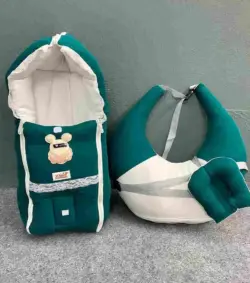 Xemum Muslin Nursing Pillow Safety Bed Combo P-6 Bottle Green Color Soft Baby Nursing Pillow and Infant Safety Bed