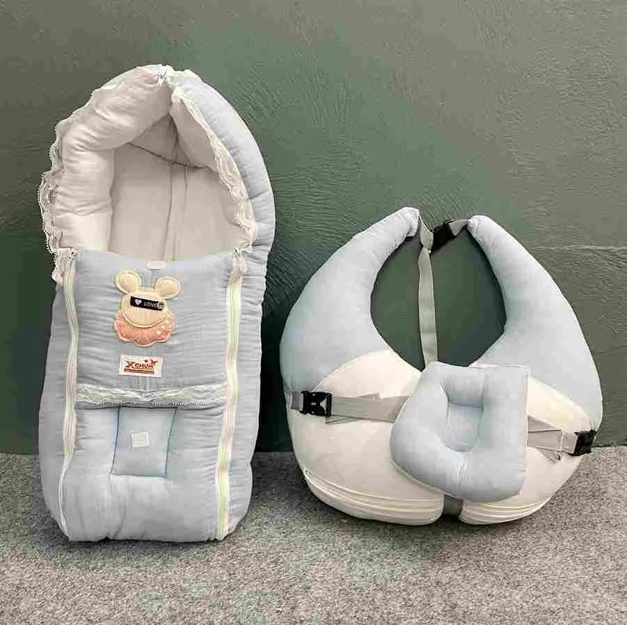Xemum Muslin Nursing Pillow Safety Bed Combo P-6 Light Sky Soft Baby Feeding Pillow for Newborn