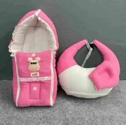 Xemum Muslin Nursing Pillow-Safety Bed Combo P-6 Pink Color soft breathable baby feeding pillow and newborn safety bed